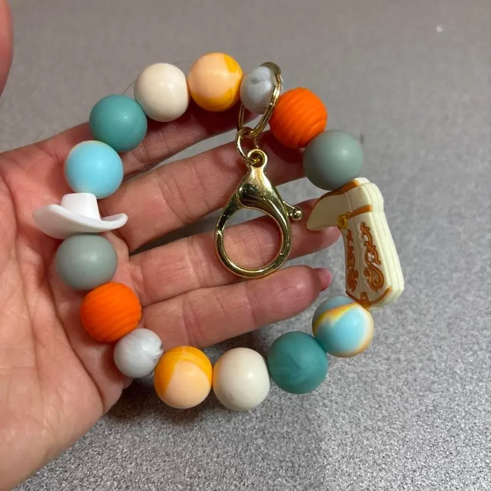 Cowboy Boot and Hat Silicone Beaded Keychain